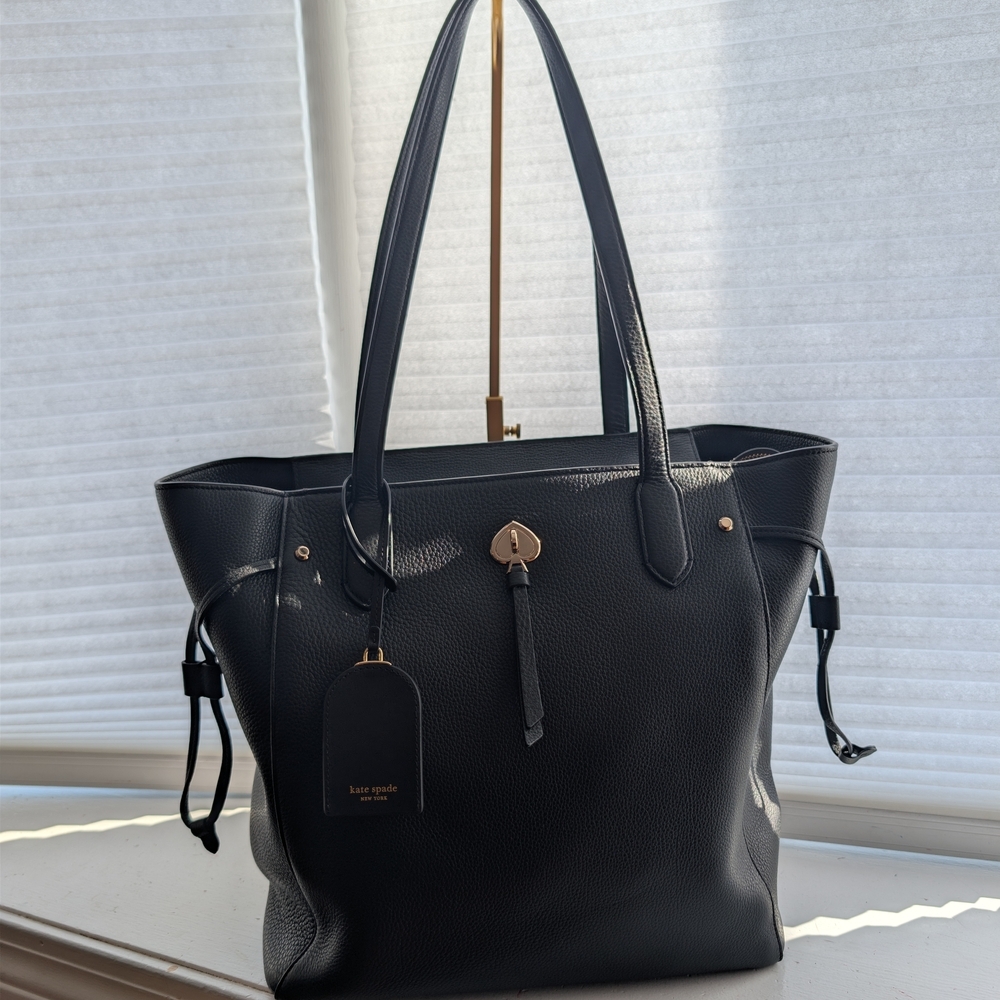 Kate Spade Black Leather Marti Large Shoulder Tote Bag Minimal EUC - Picture 1 of 11